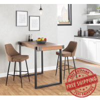 Lumisource B25-MARCEL BKBN2 Marcel Contemporary Counter Stool in Black Metal and Brown Faux Leather - Set of 2